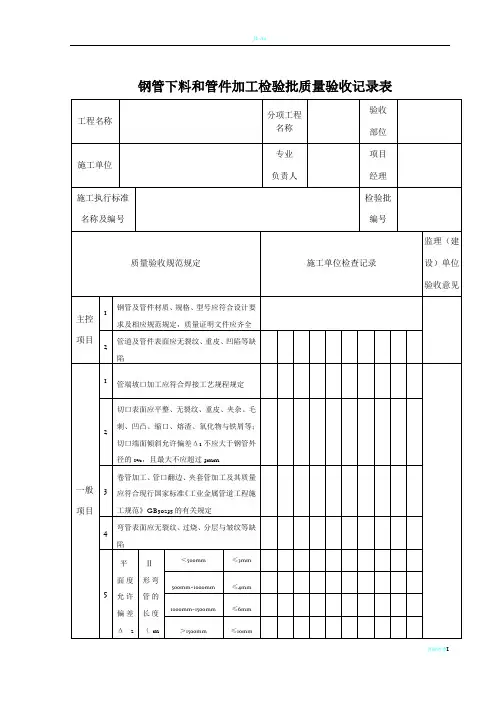 《石油天然气建设工程施工质量验收规范站内工艺管道工程》SY4203-2019检验批表格
