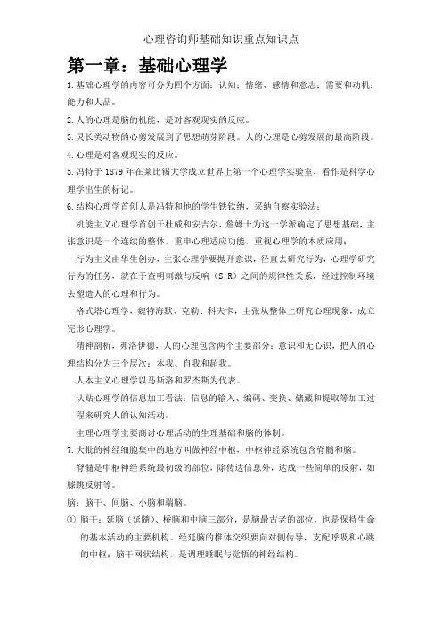 心理咨询师基础知识重点知识点
