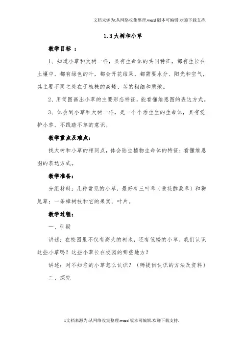 教科版科学三上大树和小草教案