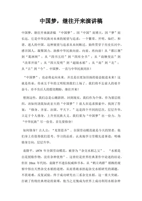 中国梦,继往开来演讲稿三篇