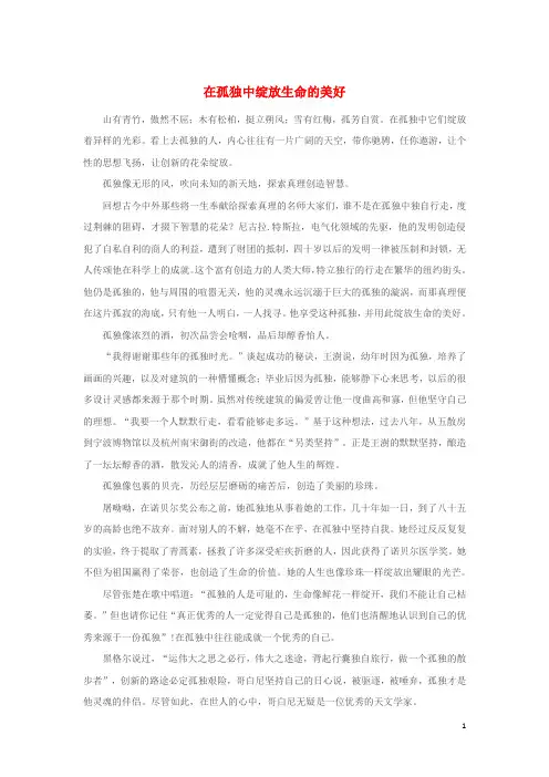 (广东卷)2017高考语文满分作文在孤独中绽放生命的美好