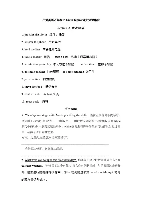 仁爱版英语八年级上册 Unit3 Topic3 知识归纳