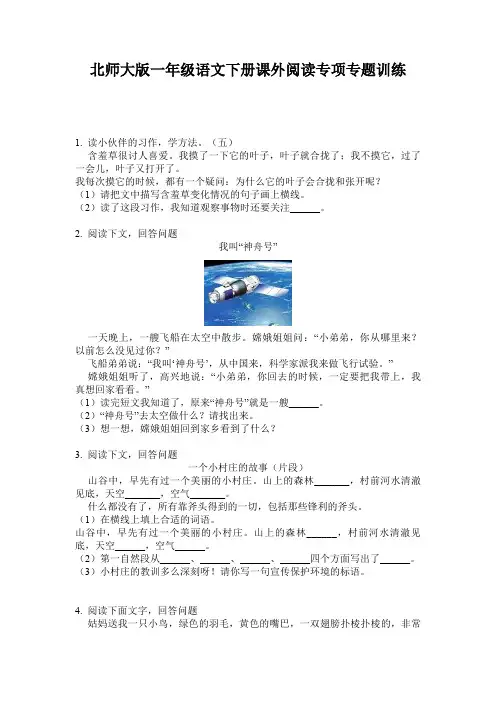北师大版一年级语文下册课外阅读专项专题训练