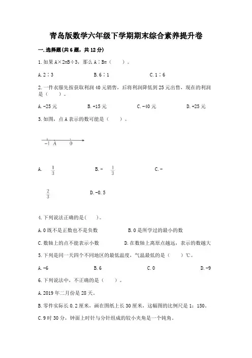 青岛版数学六年级下学期期末综合素养提升卷有精品答案