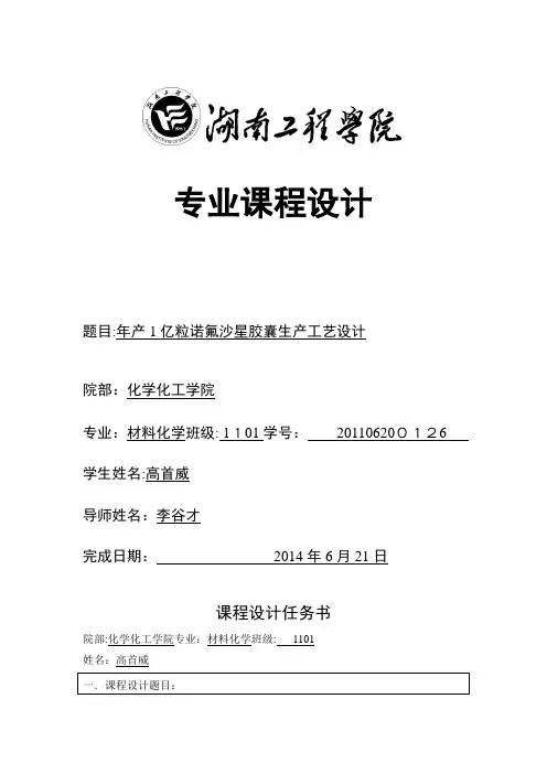 诺氟沙星胶囊生产工艺设计【可编辑范本】
