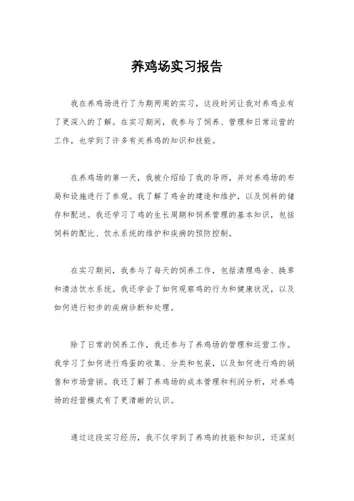 养鸡场实习报告