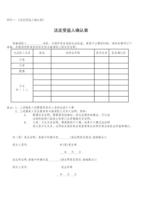 法定受益人确认表