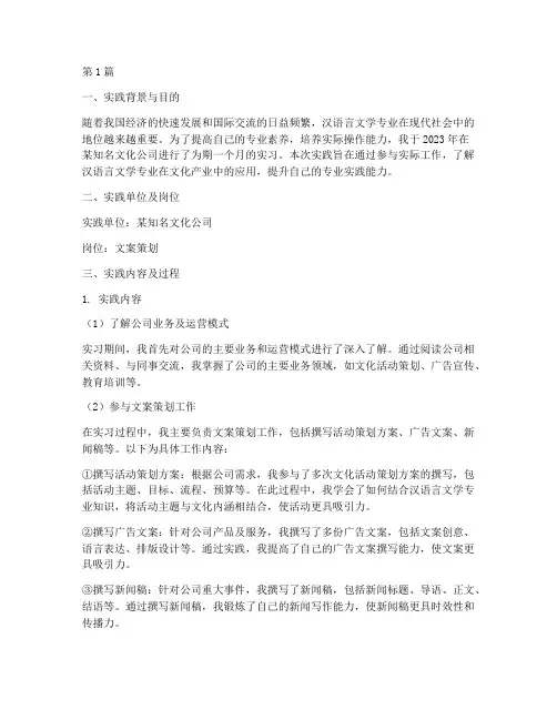 实践报告范文汉语言文学(2篇)