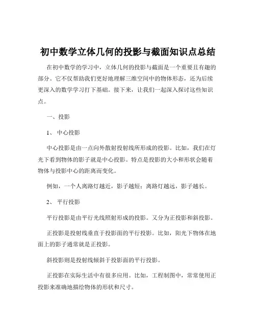 初中数学立体几何的投影与截面知识点总结