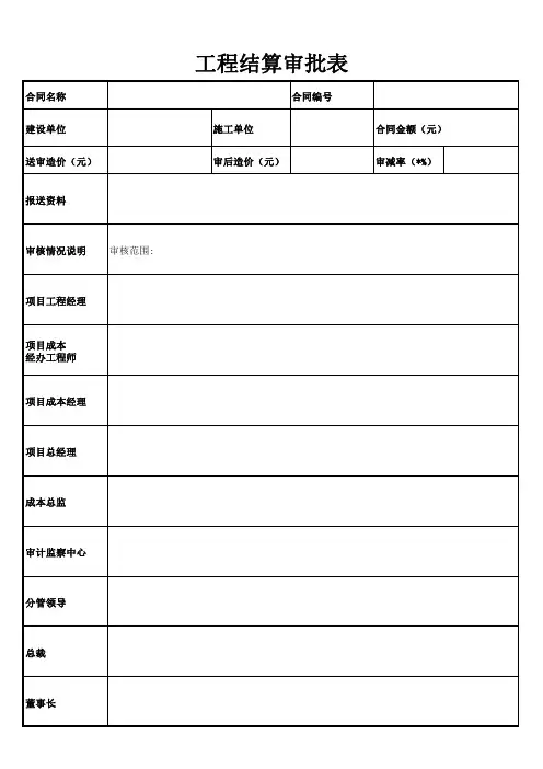 工程结算审批表(工程部发起)
