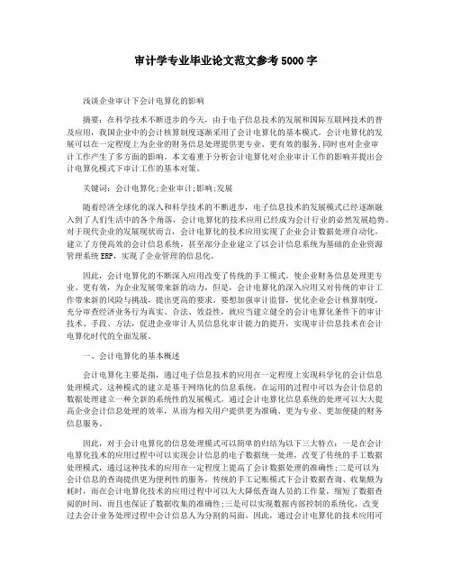 审计学专业毕业论文范文参考5000字