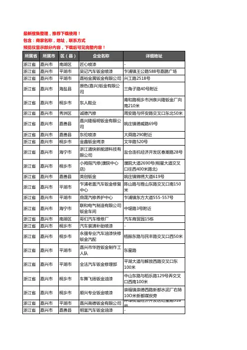 新版浙江省嘉兴市钣金喷漆企业公司商家户名录单联系方式地址大全55家