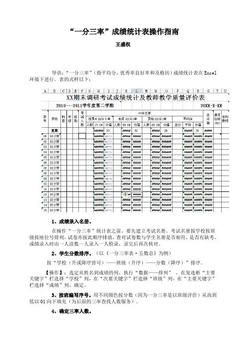 “一分三率”成绩统计及评价表操作指南