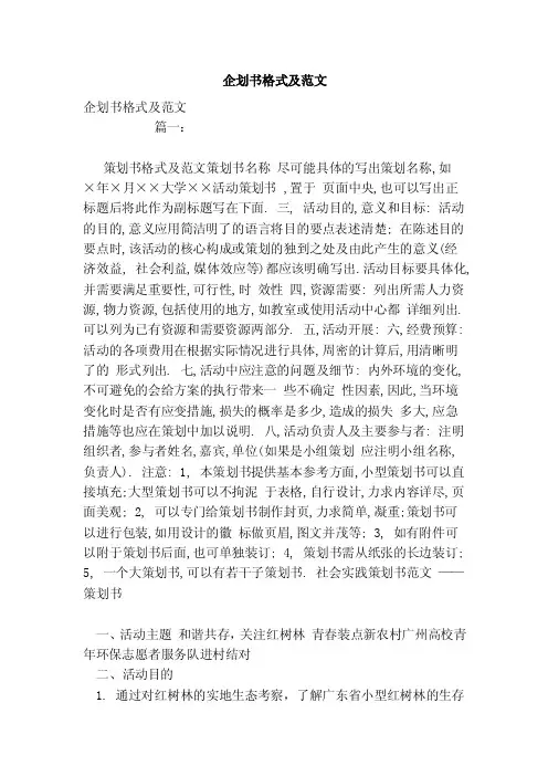 企划书格式及范文（范本）
