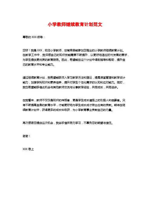 小学教师继续教育计划范文