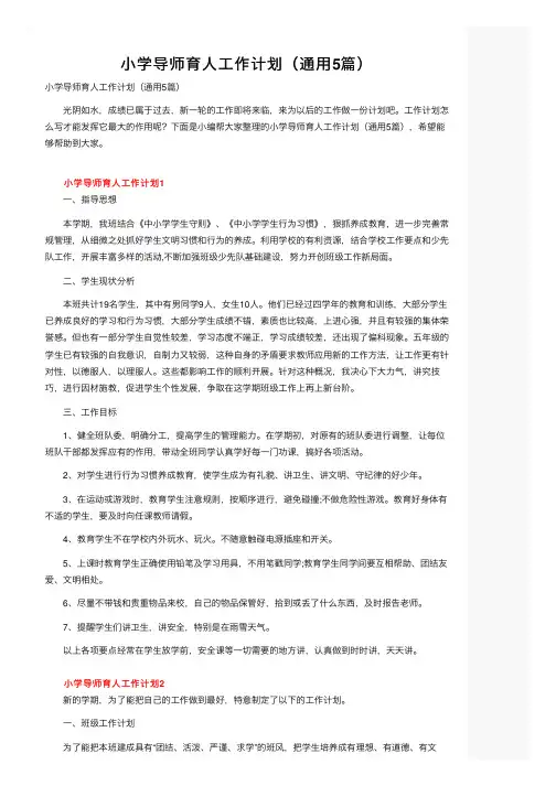 小学导师育人工作计划（通用5篇）