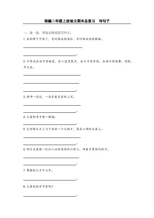 部编二年级上册语文期末总复习  写句子(无答案)