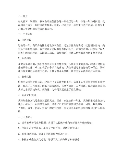副总的个人工作总结