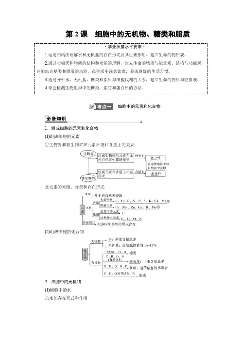 2025年高考生物一轮复习02第一单元第2课细胞中的无机物、糖类和脂质