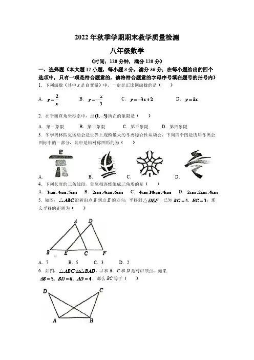 广西壮族自治区贺州市昭平县2022-2023学年八年级上学期期末教学质量检测数学试卷(含答案)