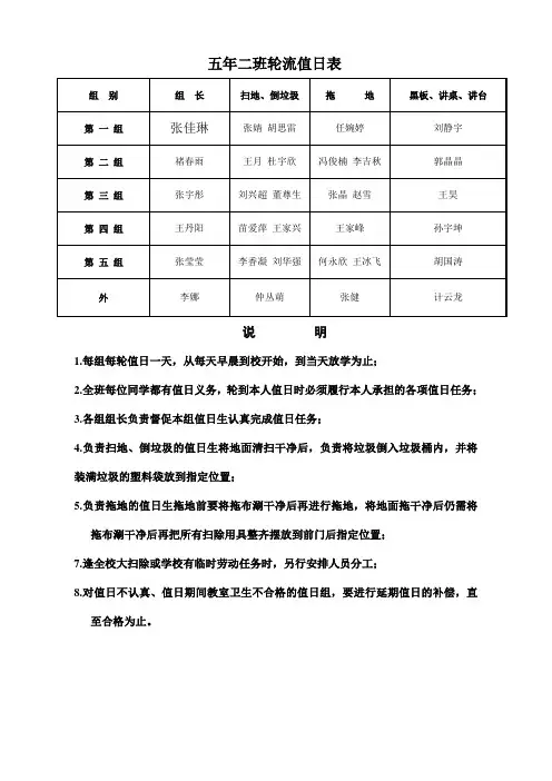 班级值日表