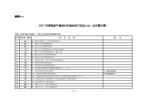 国家环境保护标准制修订项目计划(征求意见稿)