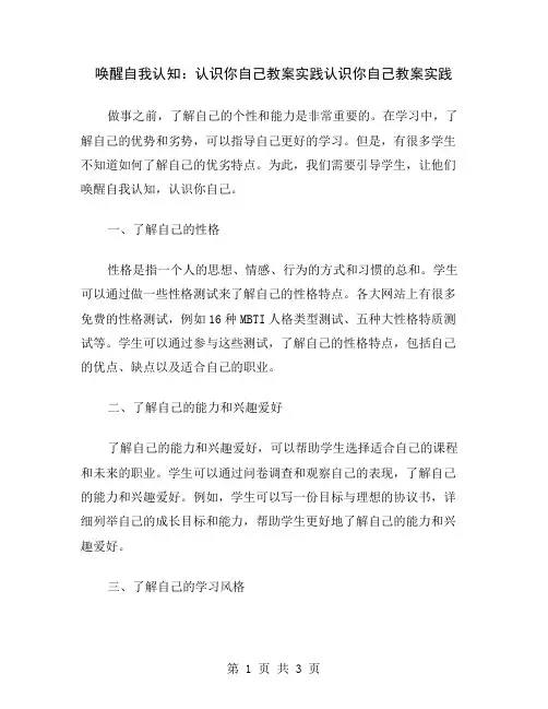唤醒自我认知：认识你自己教案实践