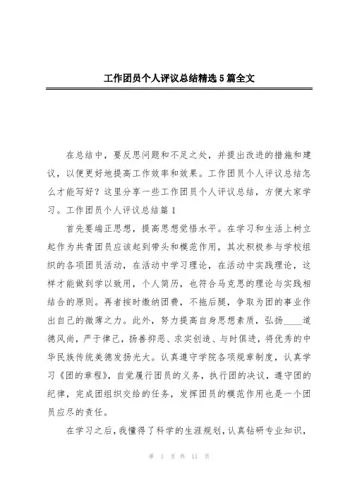 工作团员个人评议总结精选5篇全文