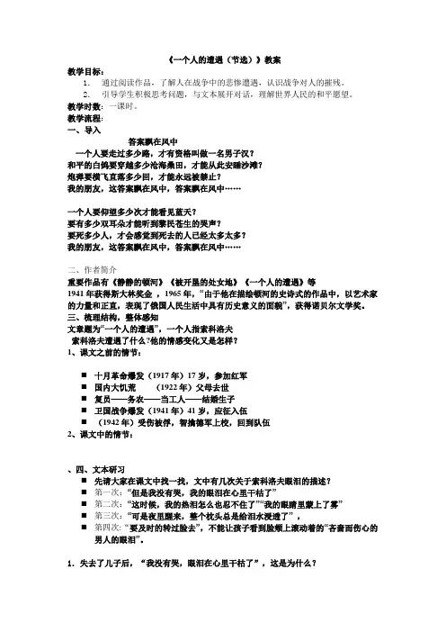 一个人的遭遇教案老师版
