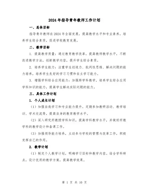 2024年指导青年教师工作计划（五篇）