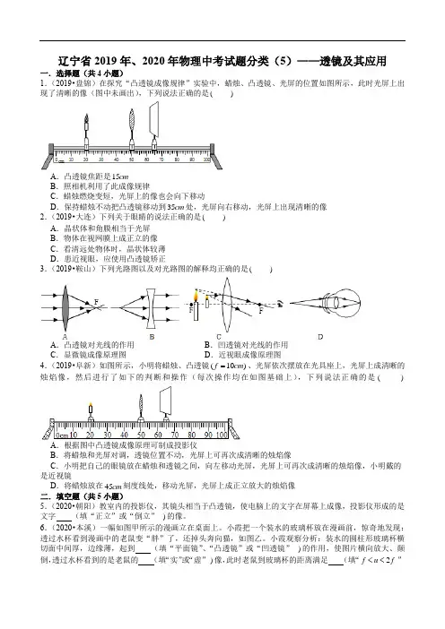 辽宁省2019年、2020年物理中考试题分类(5)——透镜及其应用(含解析)