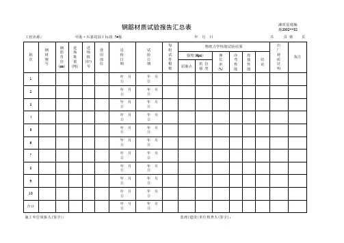 钢筋材质试验报告汇总表