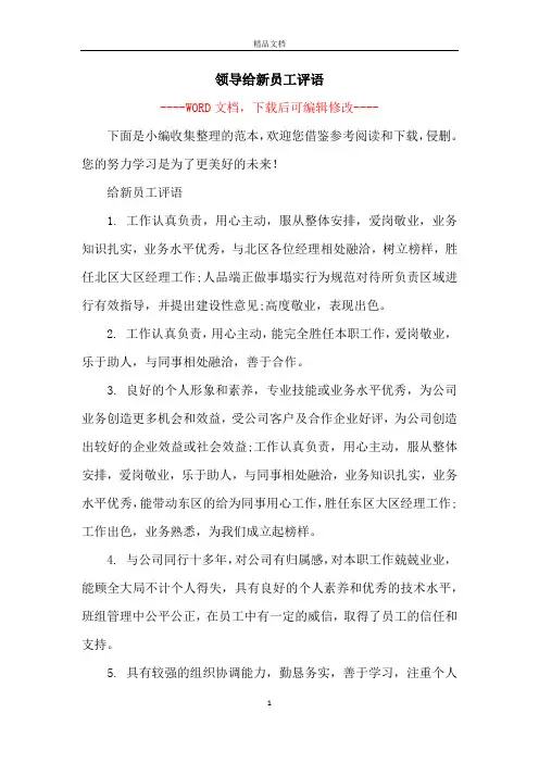 领导给新员工评语