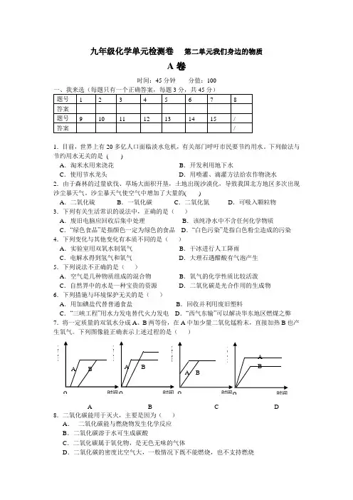沪教版化学-九年级上册-第二章  我们身边的物质(单元测试)