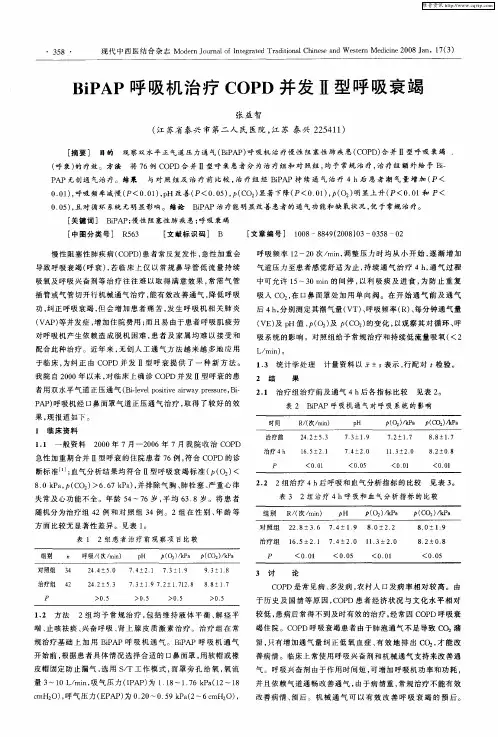 BiPAP呼吸机治疗COPD并发Ⅱ型呼吸衰竭
