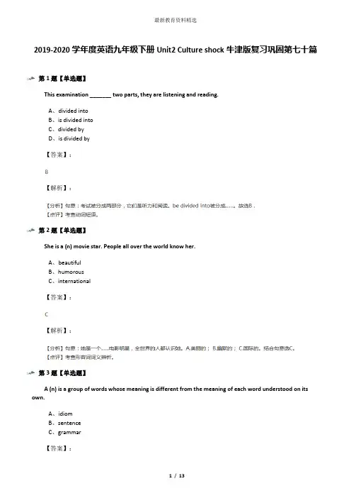 2019-2020学年度英语九年级下册Unit2 Culture shock牛津版复习巩固第七十篇
