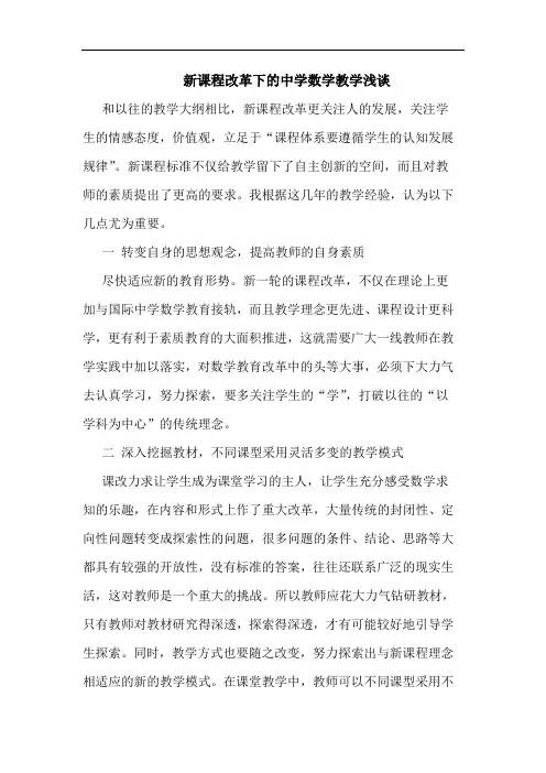 新课程改革下的中学数学教学浅谈
