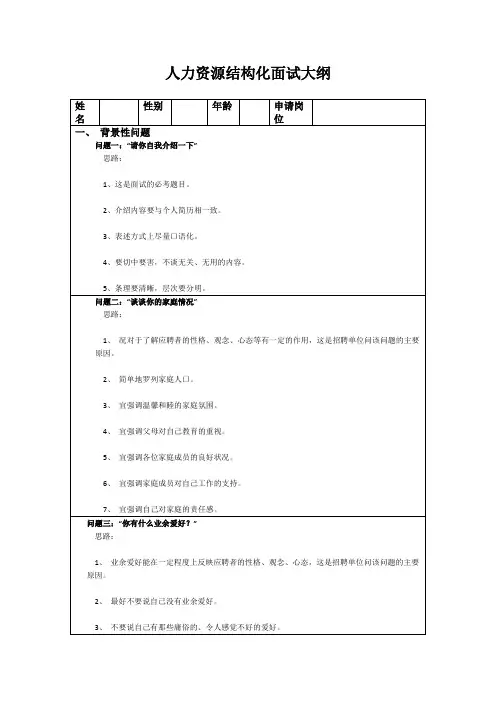 人力资源结构化面试大纲