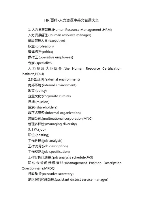 HR百科-人力资源中英文名词大全