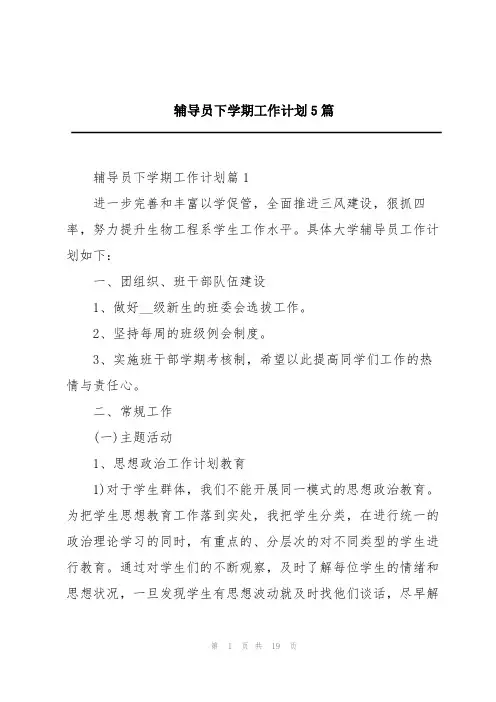 辅导员下学期工作计划5篇