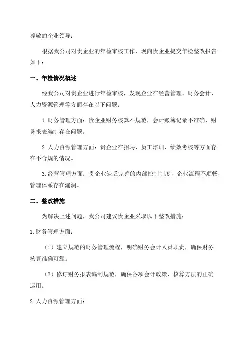 年检整改报告范文