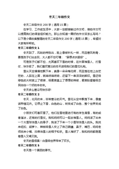 冬天二年级作文200字（通用15篇）