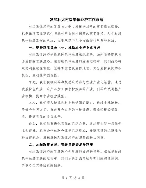 发展壮大村级集体经济工作总结