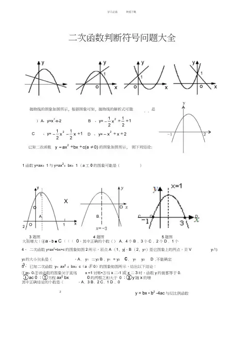中考数学二次函数由图像判断符号题目(大全)