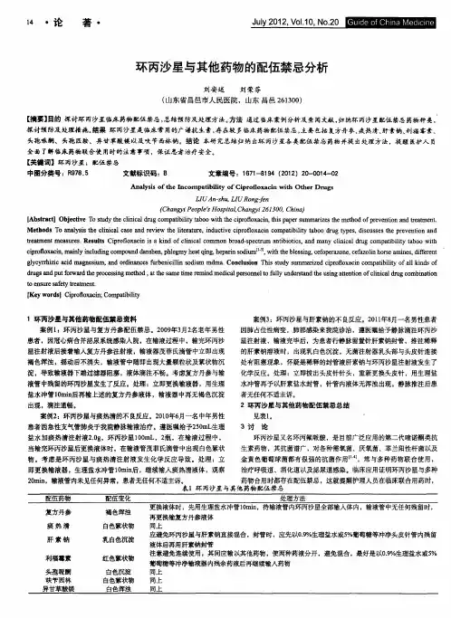 环丙沙星与其他药物的配伍禁忌分析