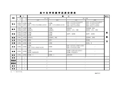 高中各年级教学进度
