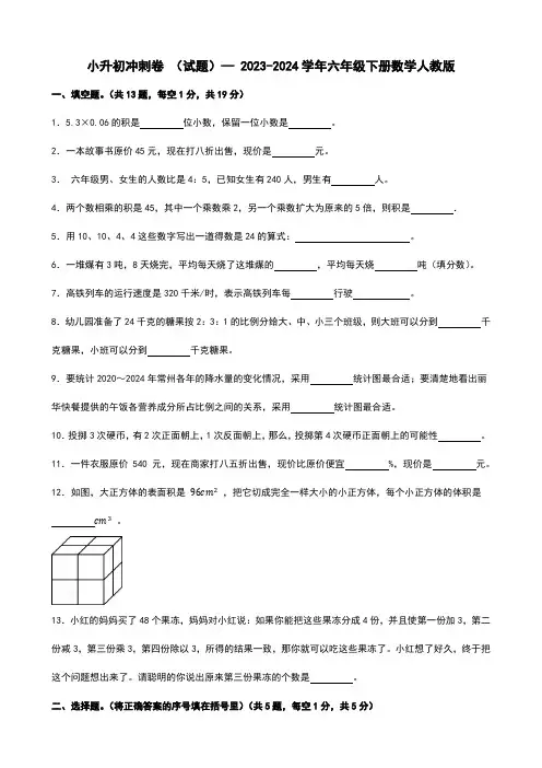 小升初冲刺卷 (试题)-2023-2024学年六年级下册数学人教版 (1)