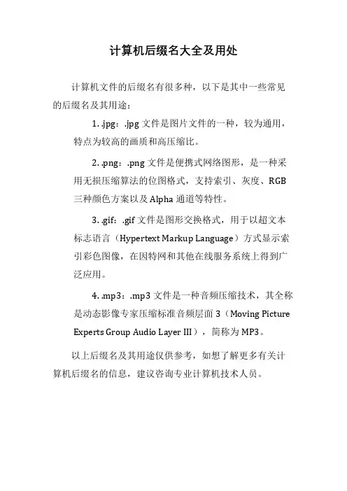 计算机后缀名大全及用处