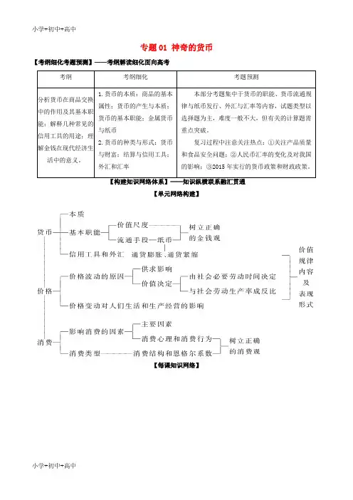 教育最新K122019年高考政治一轮复习 专题01 神奇的货币(讲)(含解析)