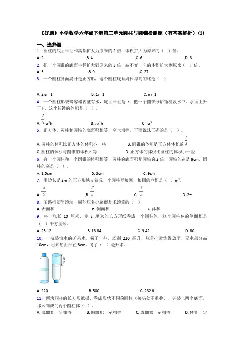 《好题》小学数学六年级下册第三单元圆柱与圆锥检测题(有答案解析)(1)